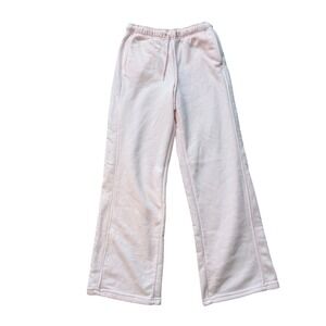 Pink Wide Leg Sweatpants Drawstring Joggers Fleece Medium Loungewear Baggy